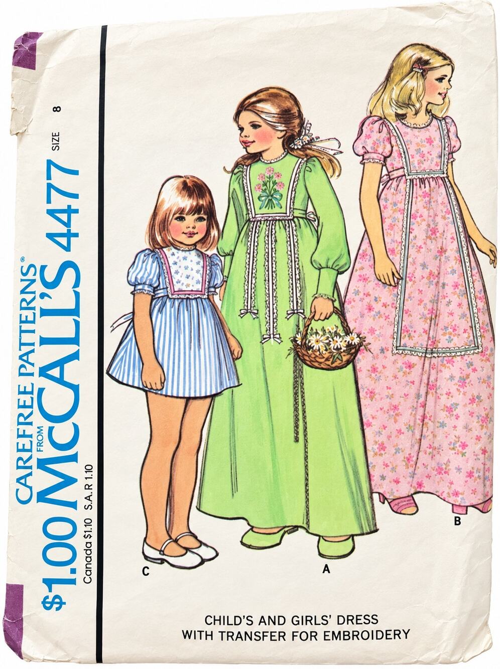 Vtg Maxi Prairie Dress Sz 8 McCalls 4477 Sewing Pattern CottageCore Embroidery